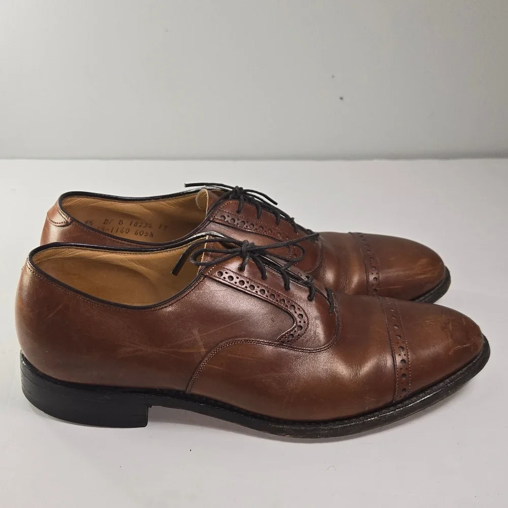 Johnston Murphy Heritage Cap Toe Oxfords‎ Brown Leather Men's Dress Shoes 9.5